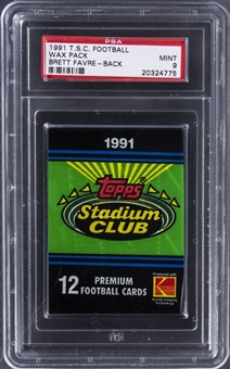 1991 Topps Stadium Club Football Wax Pack - Brett Favre Rookie Card on Back - PSA MINT 9